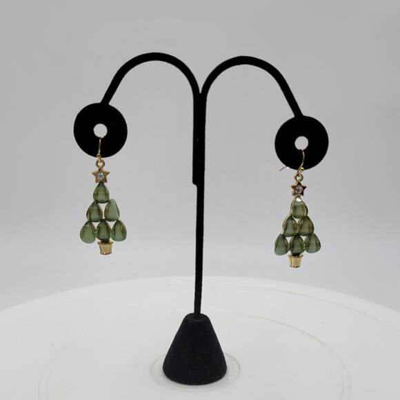 Womens Jewelry Green Stones Christmas Tree Beaded Dangling Earrings Accessories - Picture 1 of 8